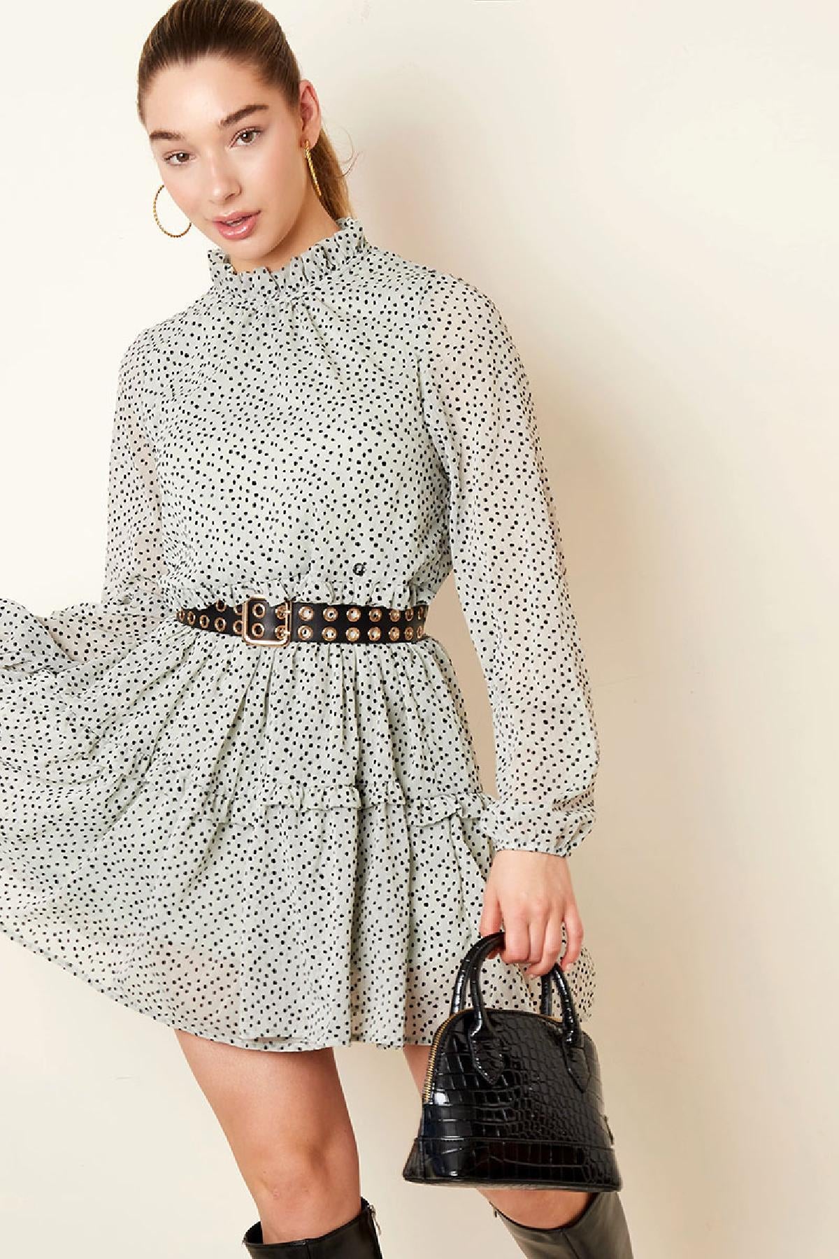 Lagenkleid mit Rüschen Grün S