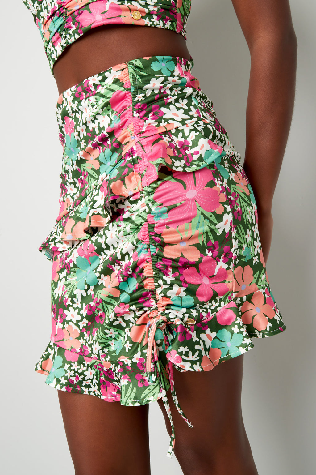 Rock bunte Blumen - grün/rosa Multi S