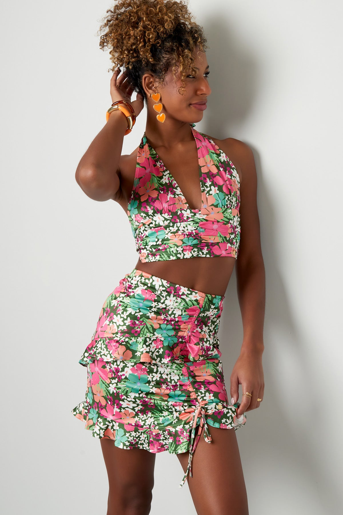 Rock bunte Blumen - grün/rosa Multi S