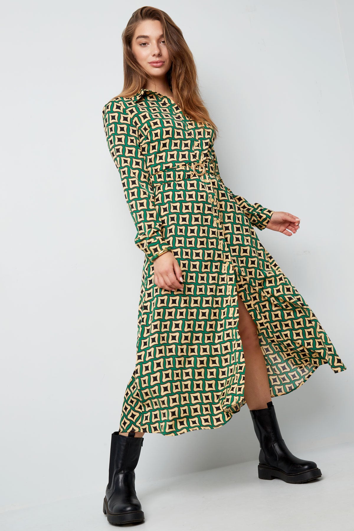 Maxikleid mit Retro-Print in Grün