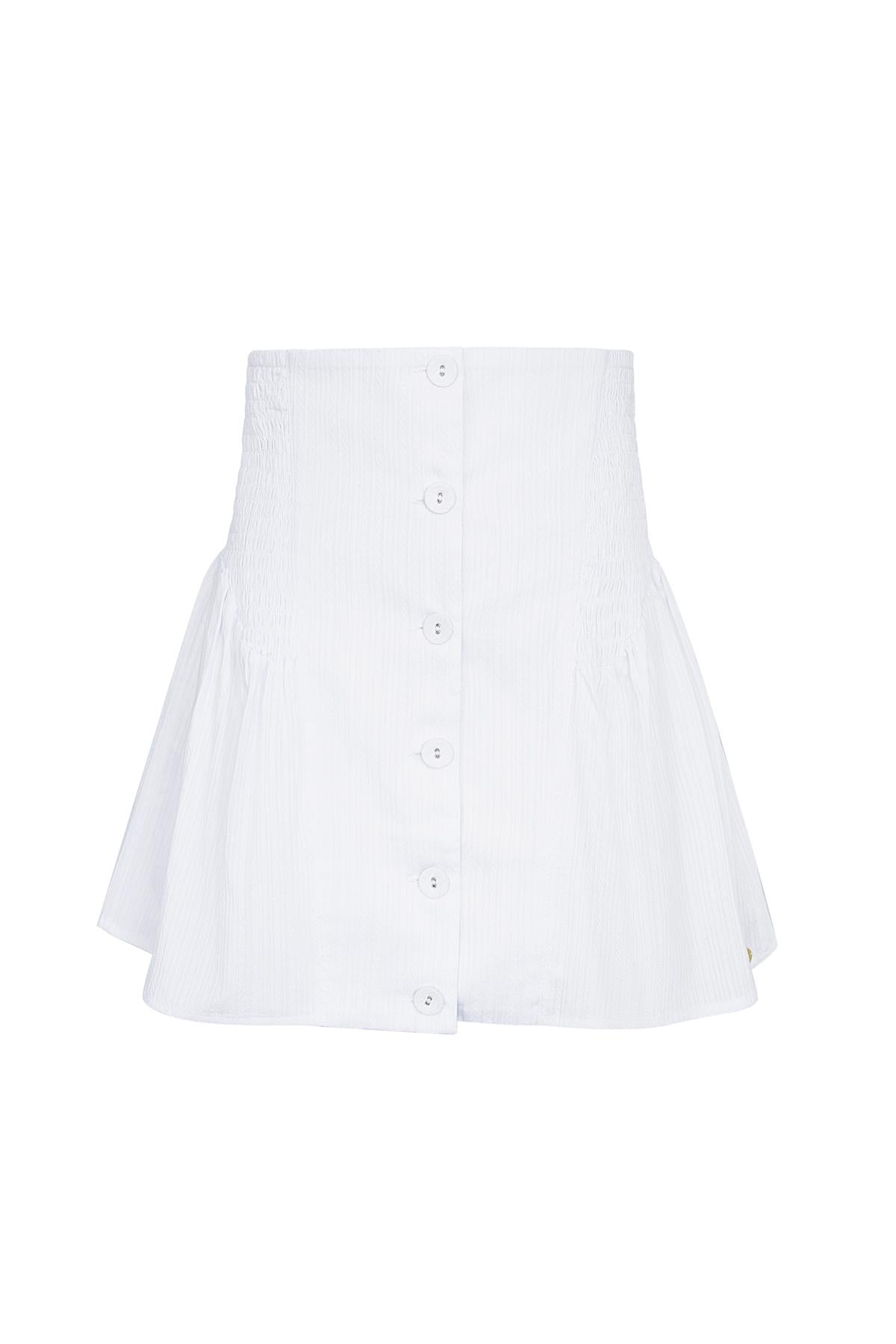 Rock mit Knöpfen und gesmoktem Detail Weiß S